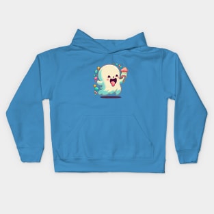 A happy kawaii cute little ghost loves ice-crea Kids Hoodie